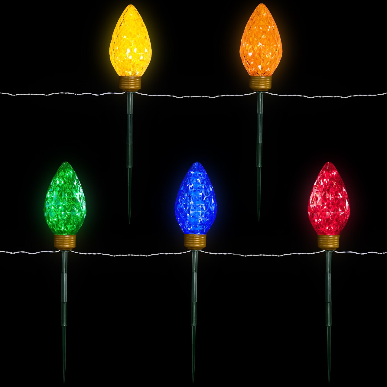 Northlight LED Lighted C9 Style Christmas Pathway Lawn Stakes - 8 ft - Multi - 5-Count